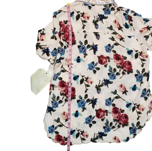 Aratta Silent Journey Floral Print Shirt Sz L Velvet Collar Boho Whimsy Fairy - Picture 14 of 16
